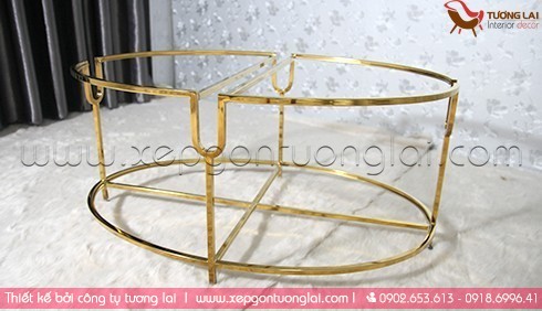 Gia Công Inox - Bàn sofa oval inox si vàng
